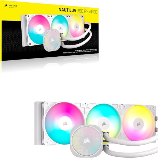 CORSAIR Nautilus 360 RS ARGB CPU Liquid Cooler - 360mm AIO - Low Noise - Direct Motherboard Connector - Intel LGA 1851/1700, AMD AM5/AM4-3X RS120 ARGB Fans Included - White
